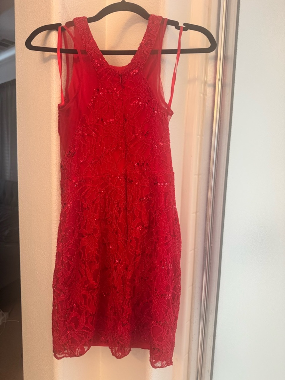 Hailey Logan Red Lace Sequin Cocktail Dress by Adrianna Papell - Picture 2 of 5